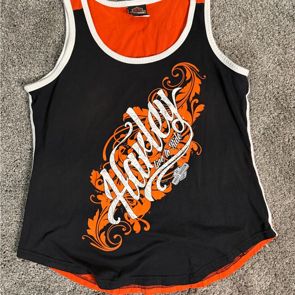 Harley-Davidson Black and Orange Graphic Tank